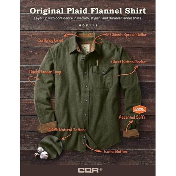 CQR Mens All Cotton Flannel Shirt Long Sleeve Brushed Soft Hunter Green size 2XL - Picture 6 of 8